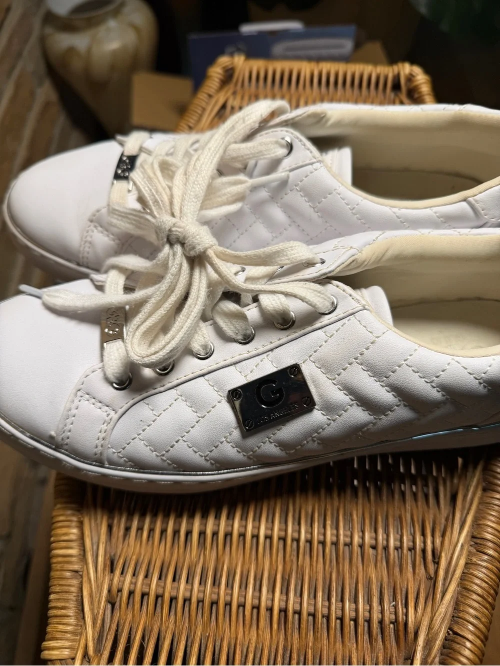 G by Guess White Quilted Lace-Up Women's Sneakers. Size 10